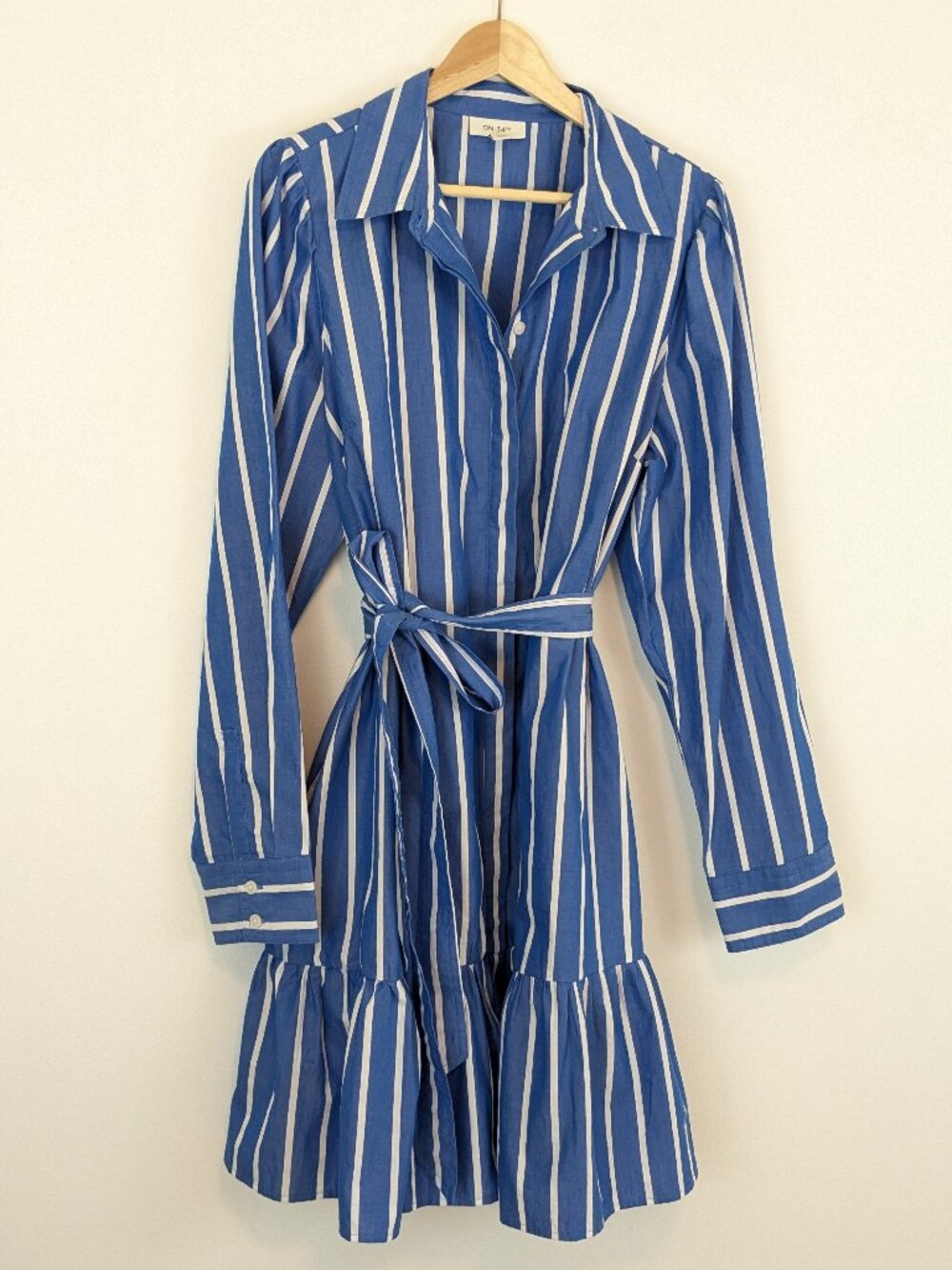 ON 34th Belted Vertical Shirtdress blue white